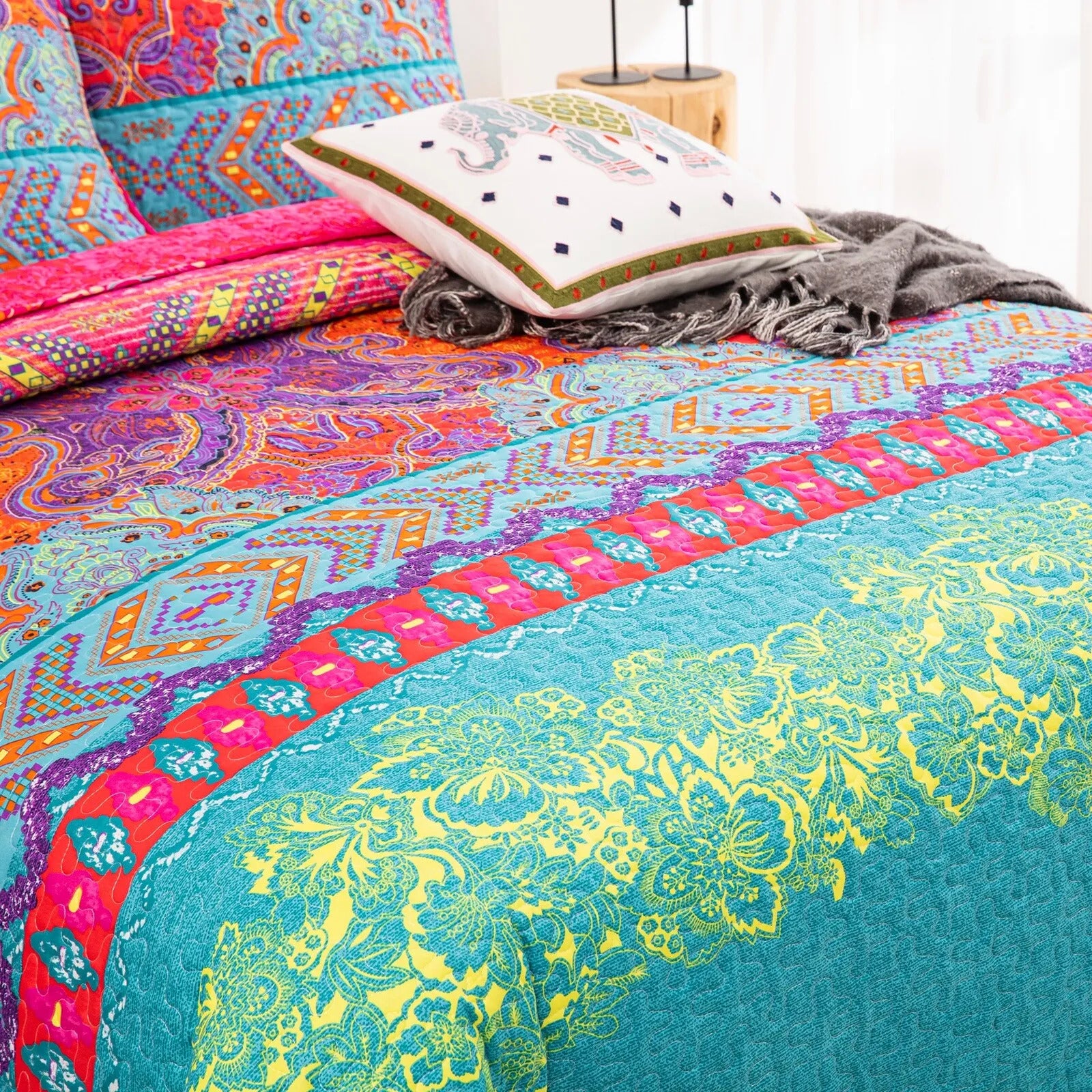 Colorful Quilted bedspread and pillowcovers set: Add a Splash of Color - Queen size 3