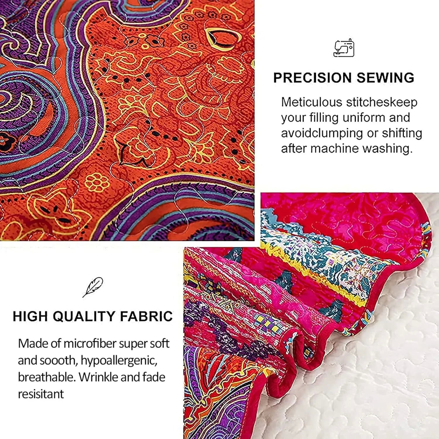 Colorful Quilted bedspread and pillowcovers set: Add a Splash of Color - Queen size 4