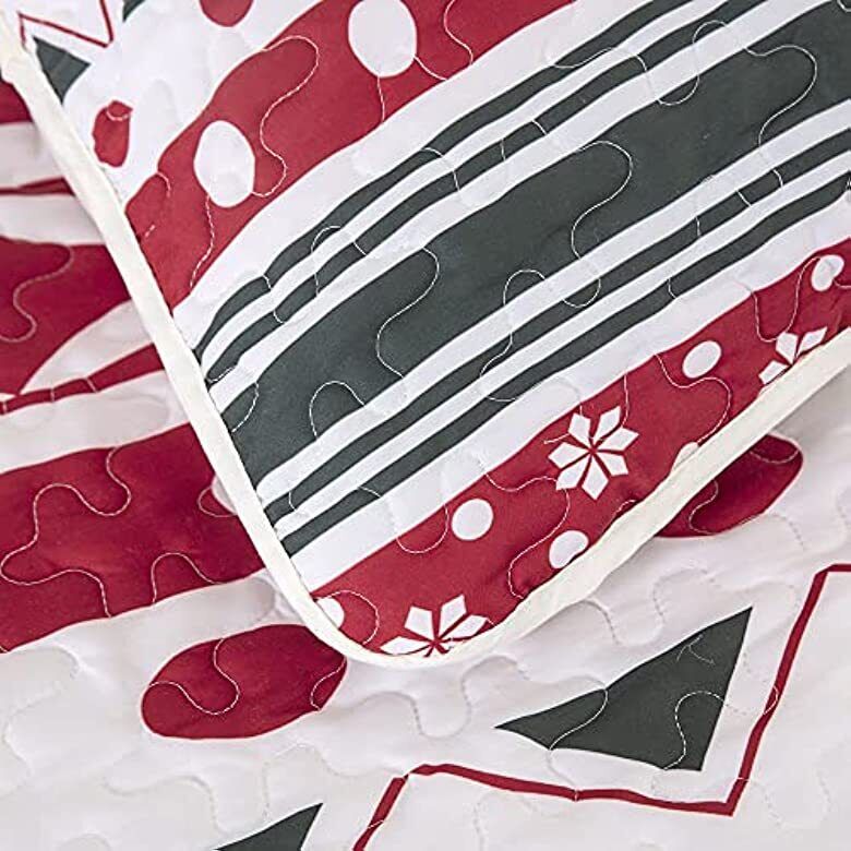 Vintage Christmas Print Queen Bedspread Set 6