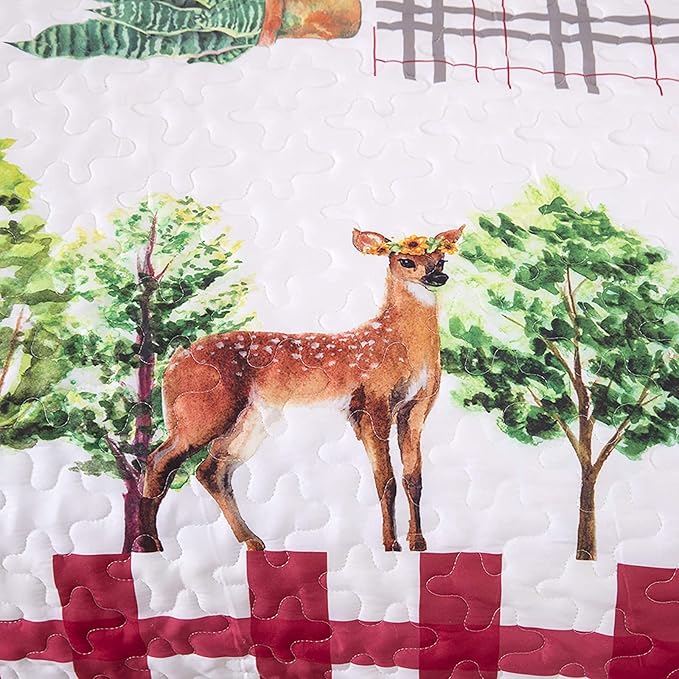 Festive Christmas Red & Green Queen Bedspread Set 4