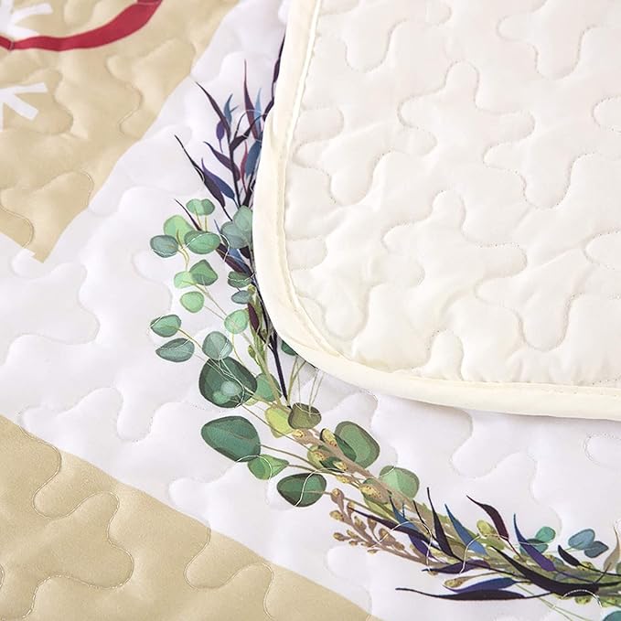 Festive Christmas Red & Green Queen Bedspread Set 6