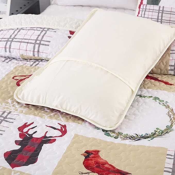 Festive Christmas Red & Green Queen Bedspread Set 7