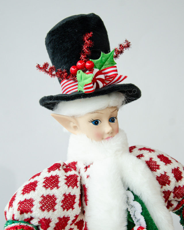 LUXURY CHRISTMAS CAROLLER ELF GREEN/RED 65CM 3