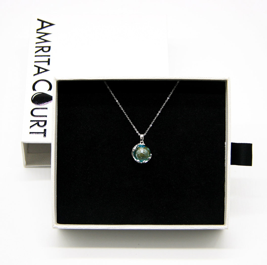 Gift Box - Aroma Necklace White Gold - Planet Celestial Aqua (Light Blue) + Purify Oil Blend 4