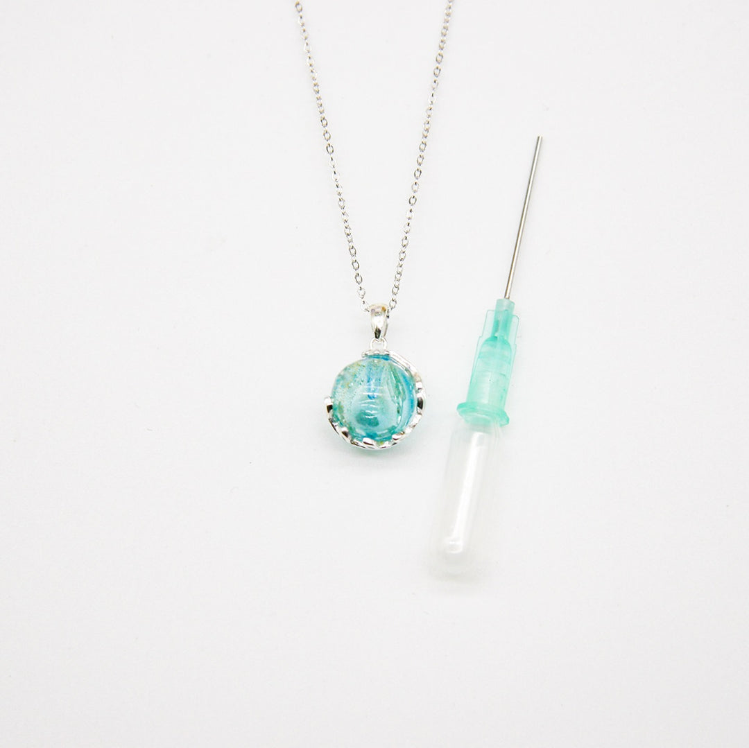 Gift Box - Aroma Necklace White Gold - Planet Celestial Aqua (Light Blue) + Purify Oil Blend 5