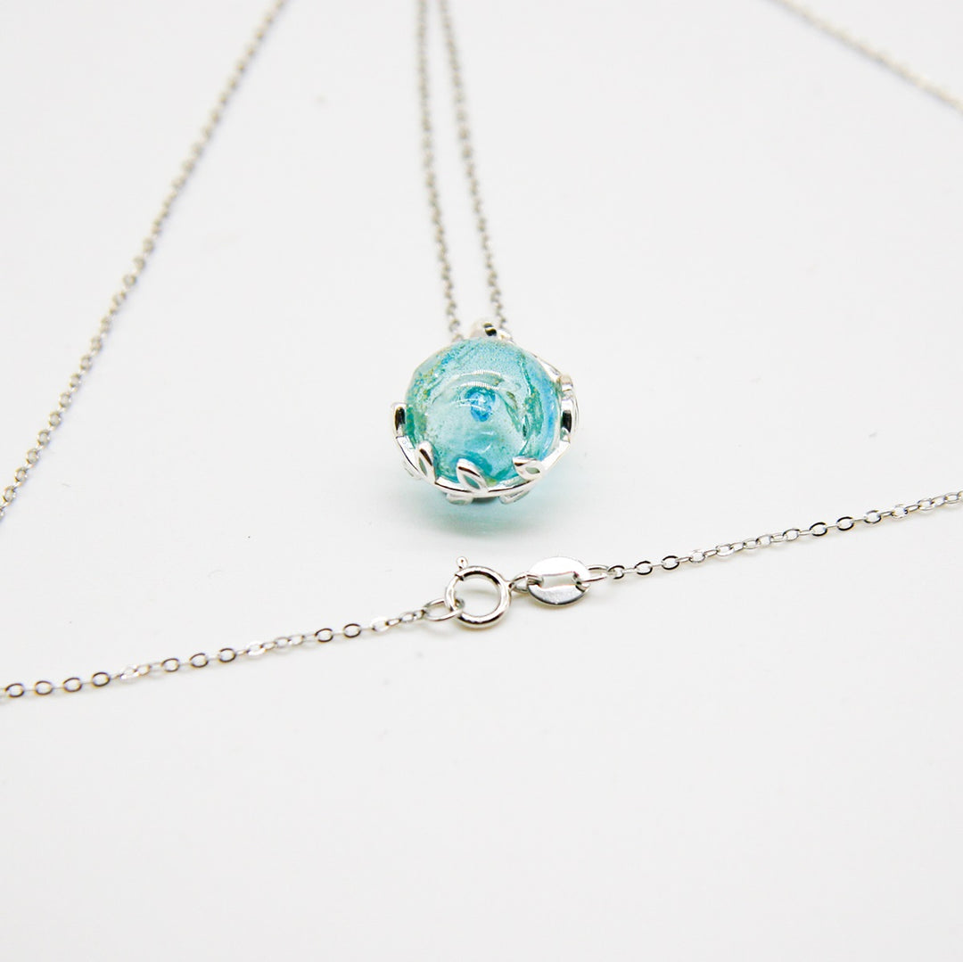 Gift Box - Aroma Necklace White Gold - Planet Celestial Aqua (Light Blue) + Purify Oil Blend 6