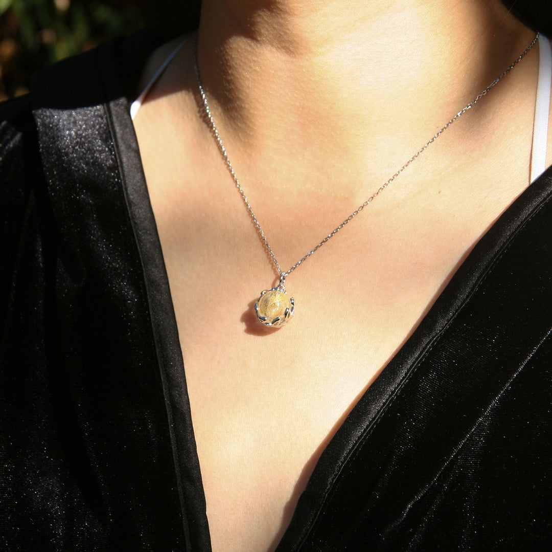 Gift Box - Aroma Necklace White Gold - Planet Stardust Crystal (Gold Clear) + Purify Oil Blend 3