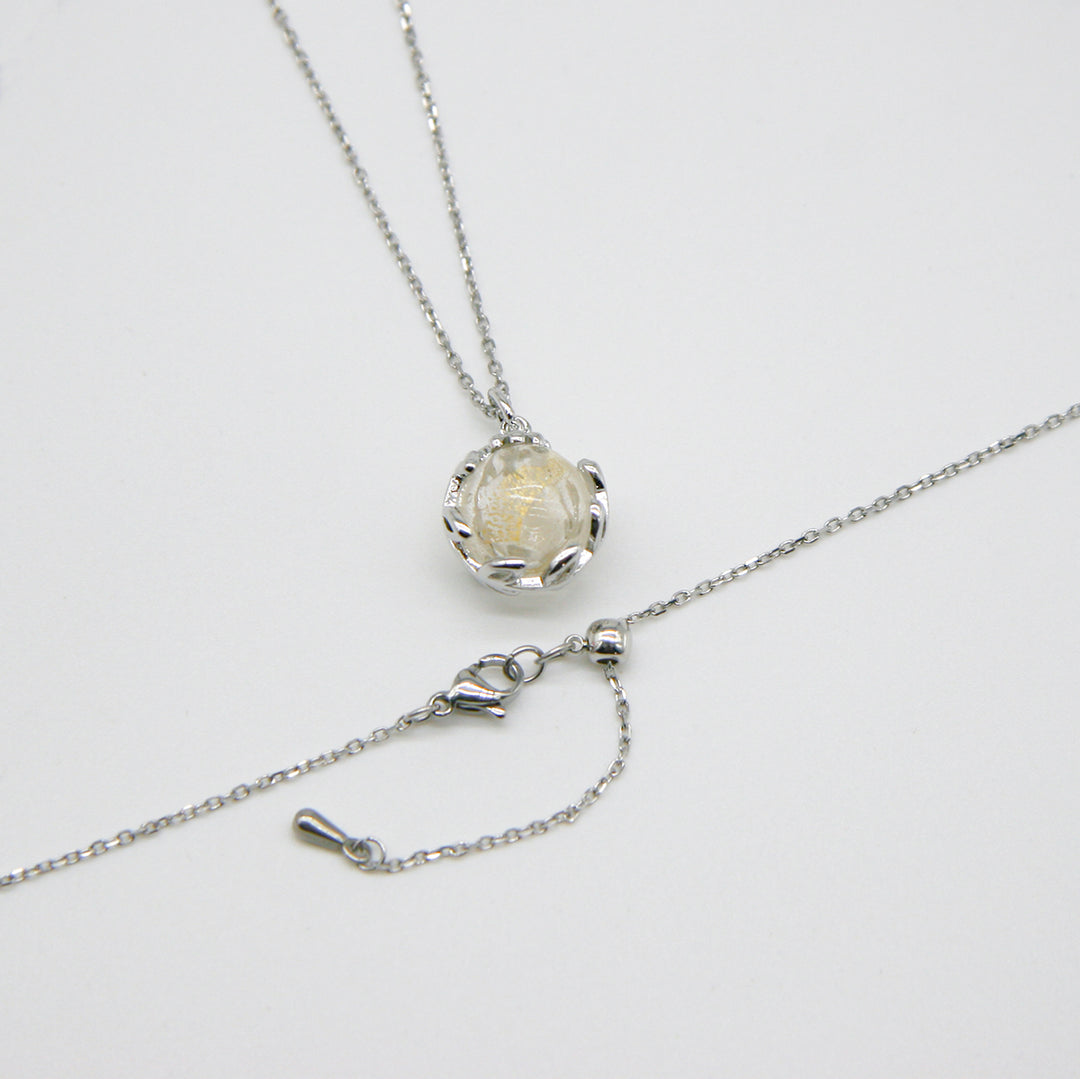 Gift Box - Aroma Necklace White Gold - Planet Stardust Crystal (Gold Clear) + Purify Oil Blend 4