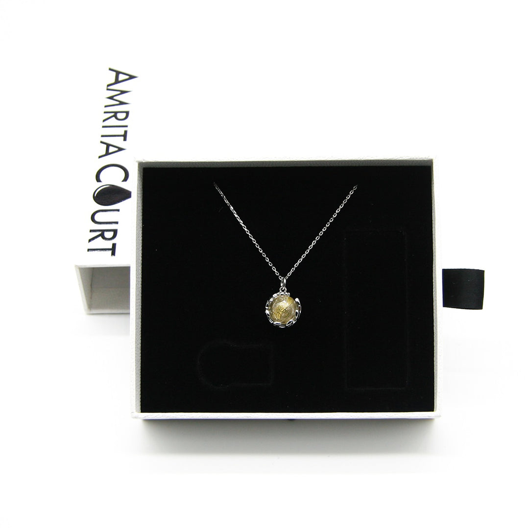 Gift Box - Aroma Necklace White Gold - Planet Stardust Crystal (Gold Clear) + Purify Oil Blend 6