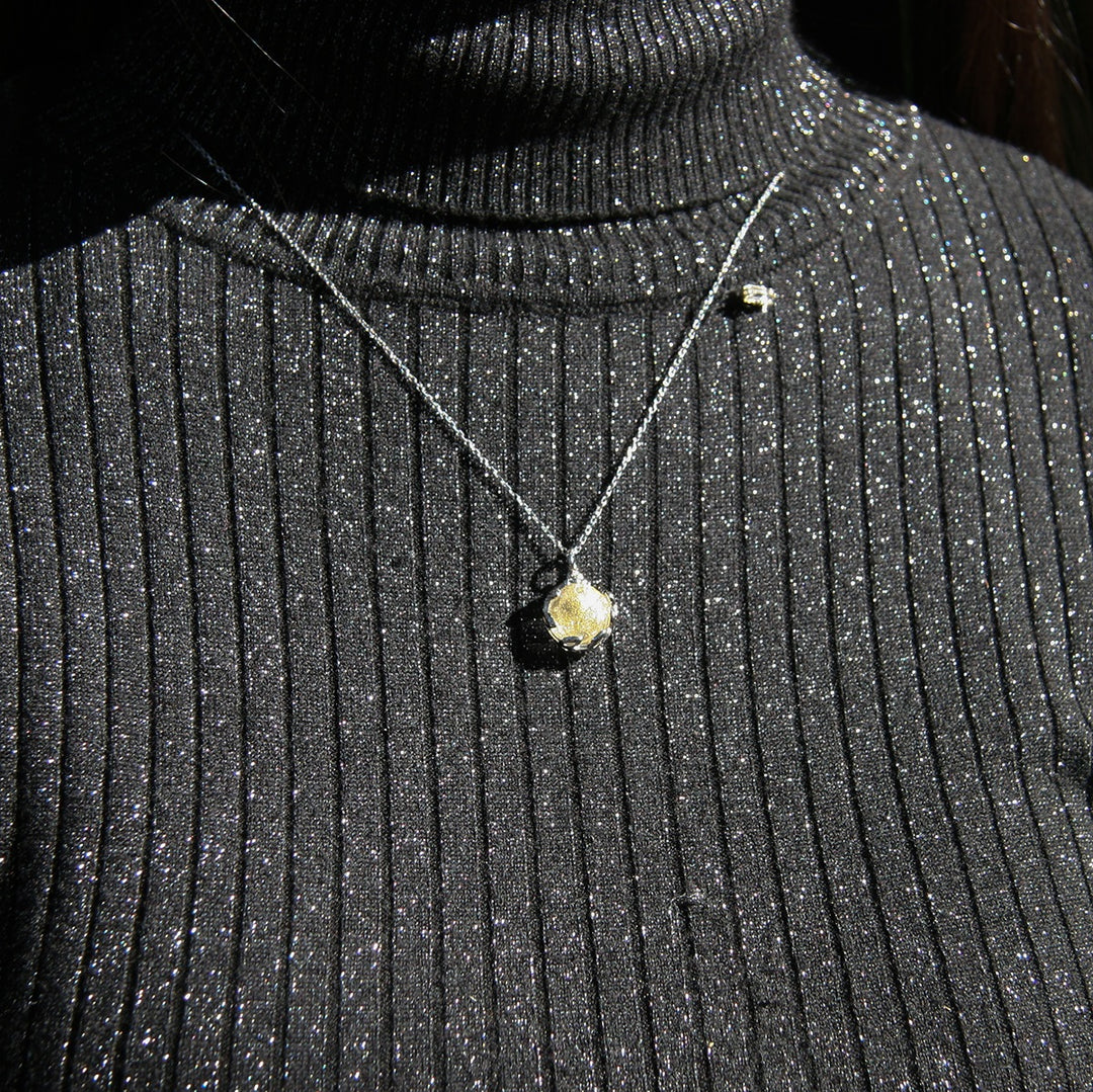 Gift Box - Aroma Necklace White Gold - Planet Stardust Crystal (Gold Clear) + Purify Oil Blend 7