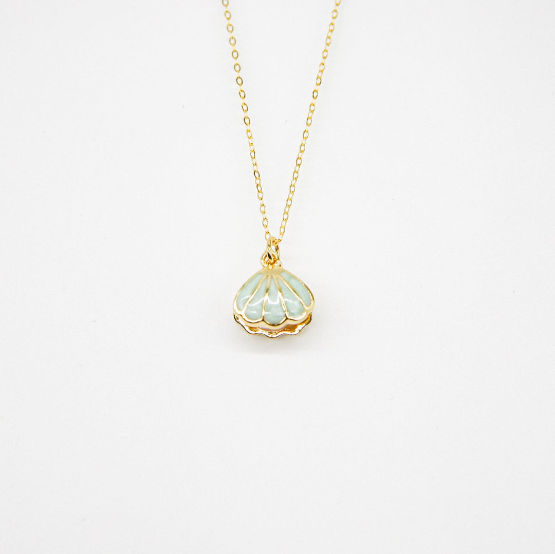 Gift Box - Aroma Necklace 925 Silver, Gold coated - Green Shell Paradise Peach (Pink) + Purify Oil Blend 4