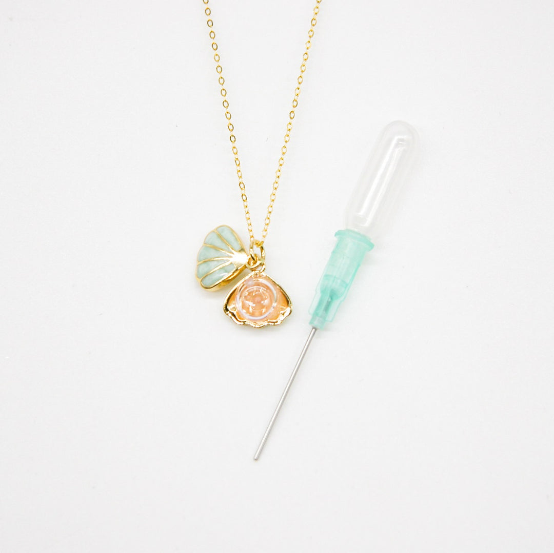 Gift Box - Aroma Necklace 925 Silver, Gold coated - Green Shell Paradise Peach (Pink) + Purify Oil Blend 5
