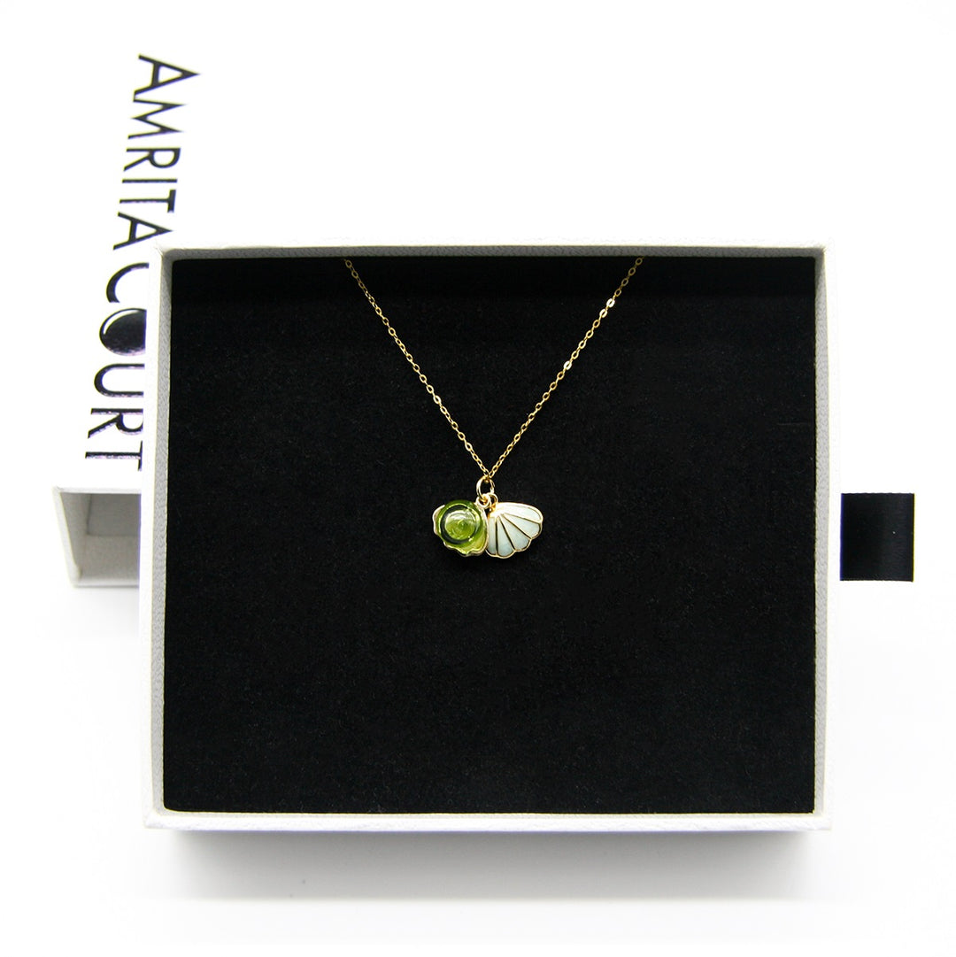 Gift Box - Aroma Necklace 925 Silver, Gold coated - Green Shell Electric Lime (Light Green) + Purify Oil Blend 3