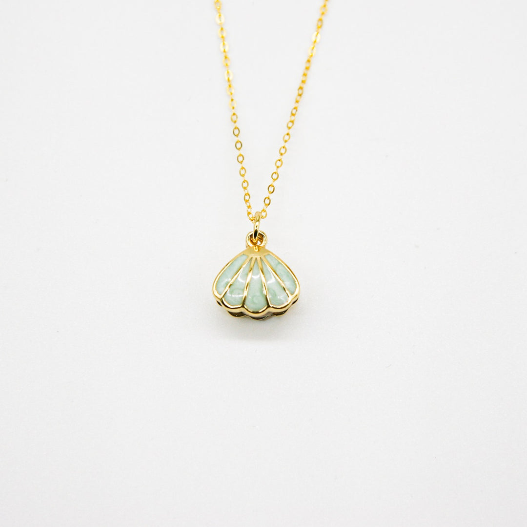 Gift Box - Aroma Necklace 925 Silver, Gold coated - Green Shell Dreamy Lavender (Light Purple) + Purify Oil Blend 5