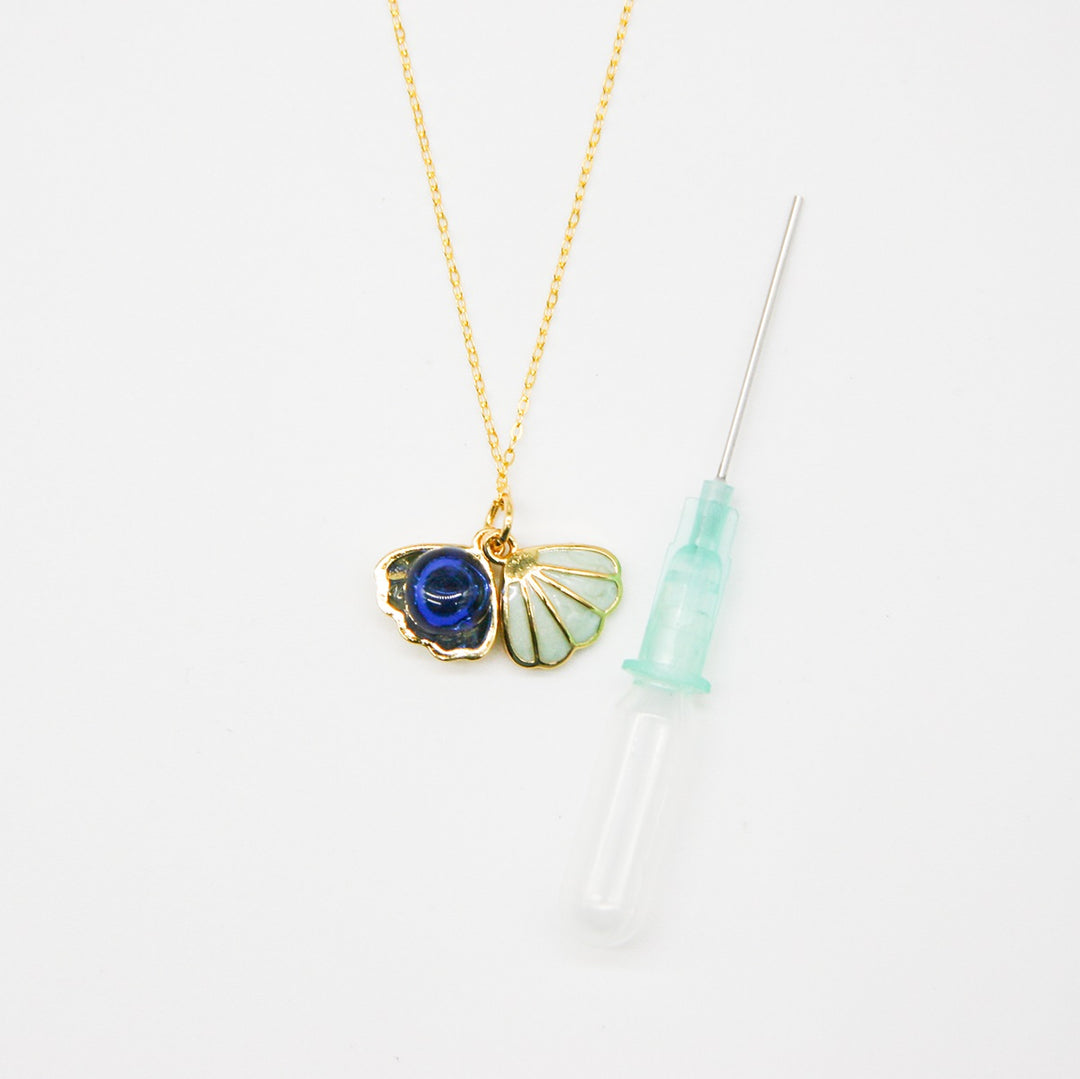 Gift Box - Aroma Necklace 925 Silver, Gold coated - Green Shell Ocean Depth (Dark Blue) + Purify Oil Blend 5