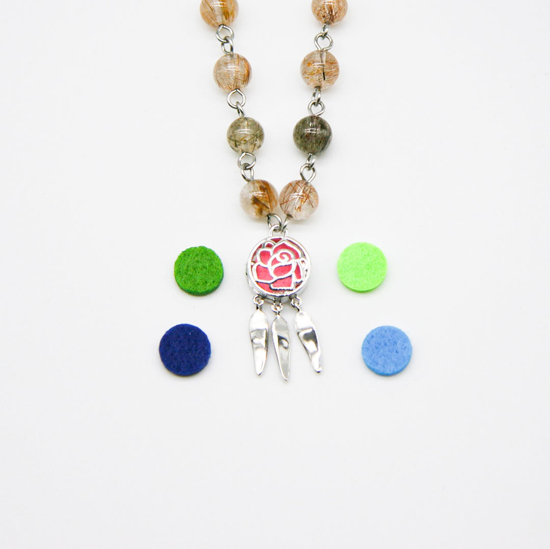 Gift Box - Rose White Gold Aroma Necklace + Purify Oil Blend 5