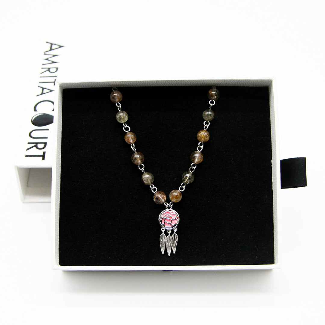Gift Box - Rose White Gold Aroma Necklace + Purify Oil Blend 7