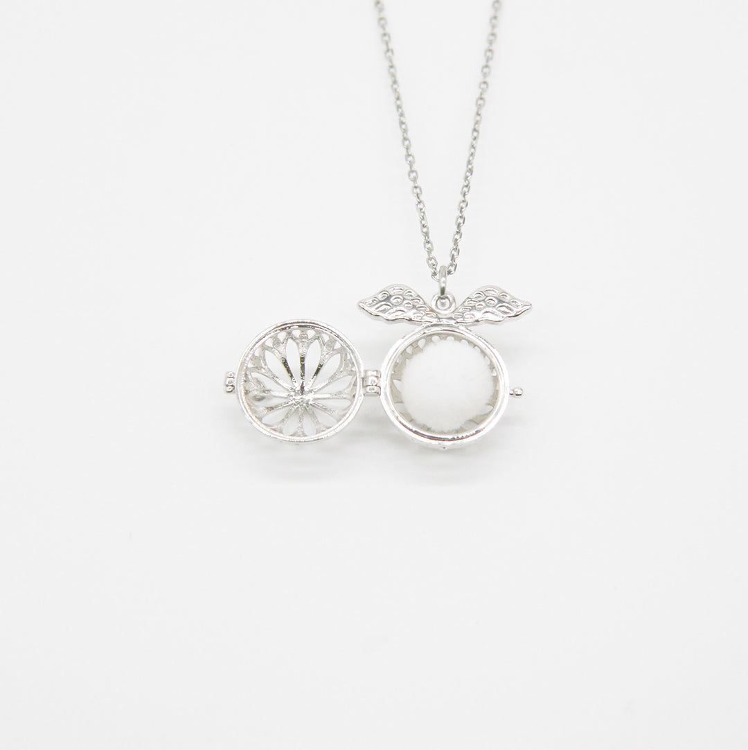 Gift Box - Angel Ball White Gold Aroma Necklace + Purify Oil Blend 4