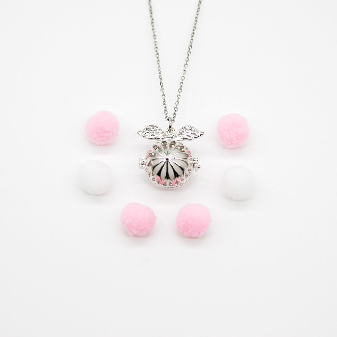 Gift Box - Angel Ball White Gold Aroma Necklace + Purify Oil Blend 5