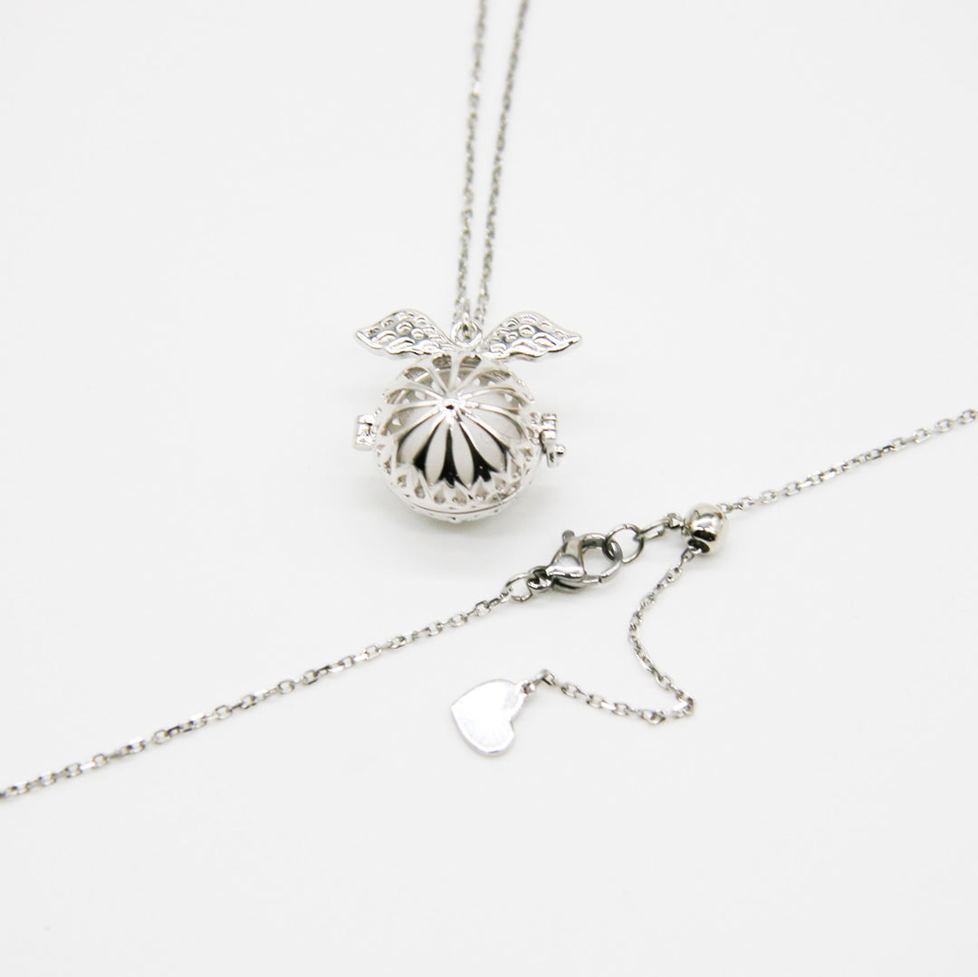 Gift Box - Angel Ball White Gold Aroma Necklace + Purify Oil Blend 6