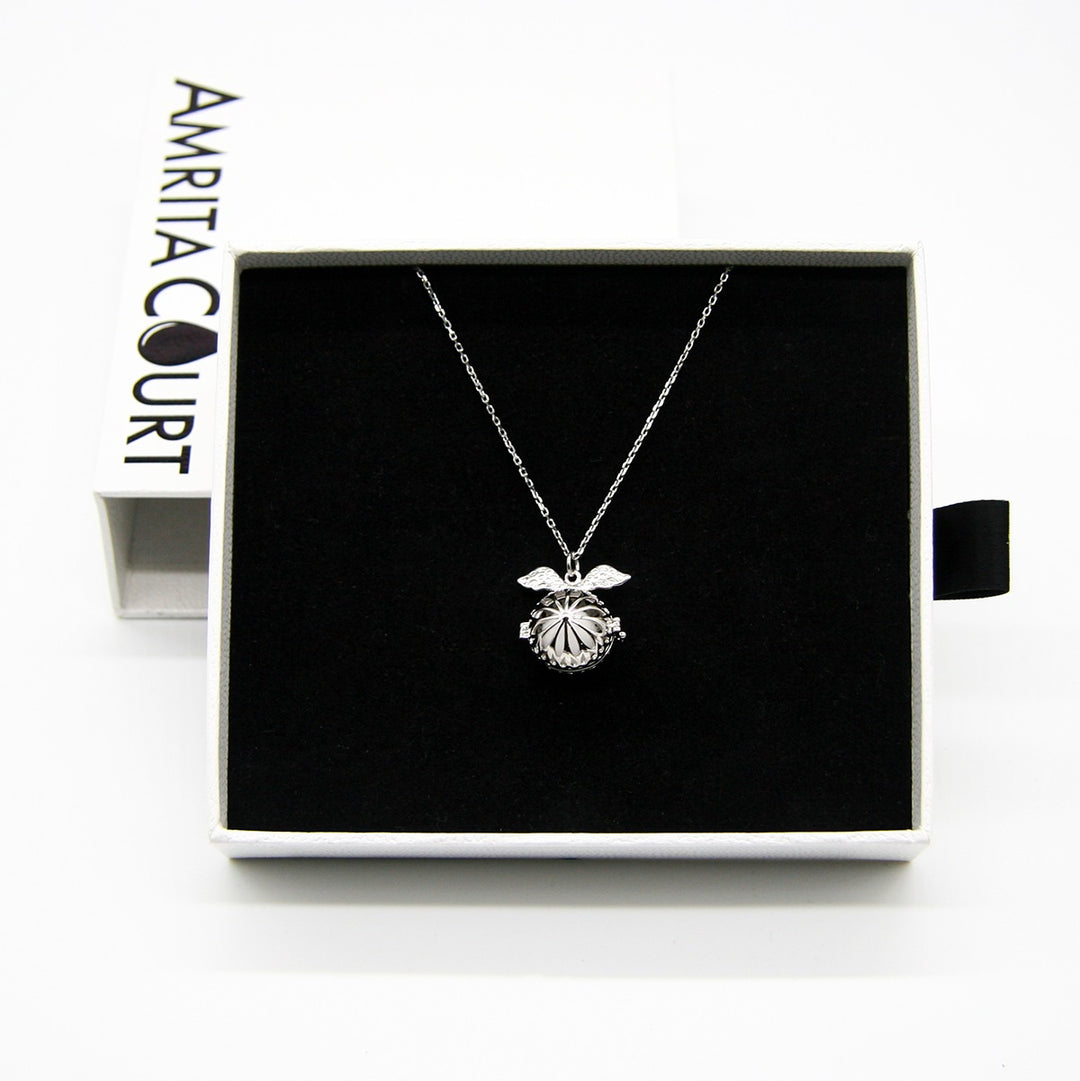 Gift Box - Angel Ball White Gold Aroma Necklace + Purify Oil Blend 7