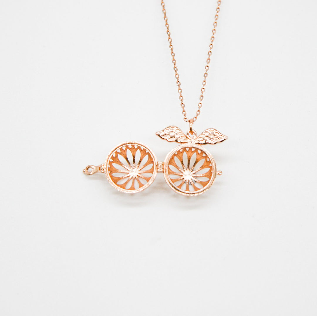 Gift Box - Angel Ball Rose Gold Aroma Necklace + Purify Oil Blend 6