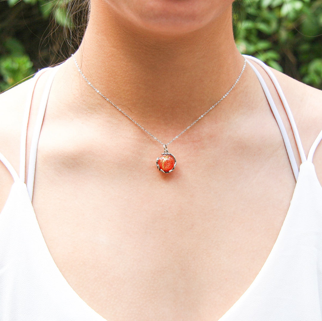 Gift Box - Aroma Necklace White Gold - Planet Solstice Sunburst (Fire Red) + Purify Oil Blend 3