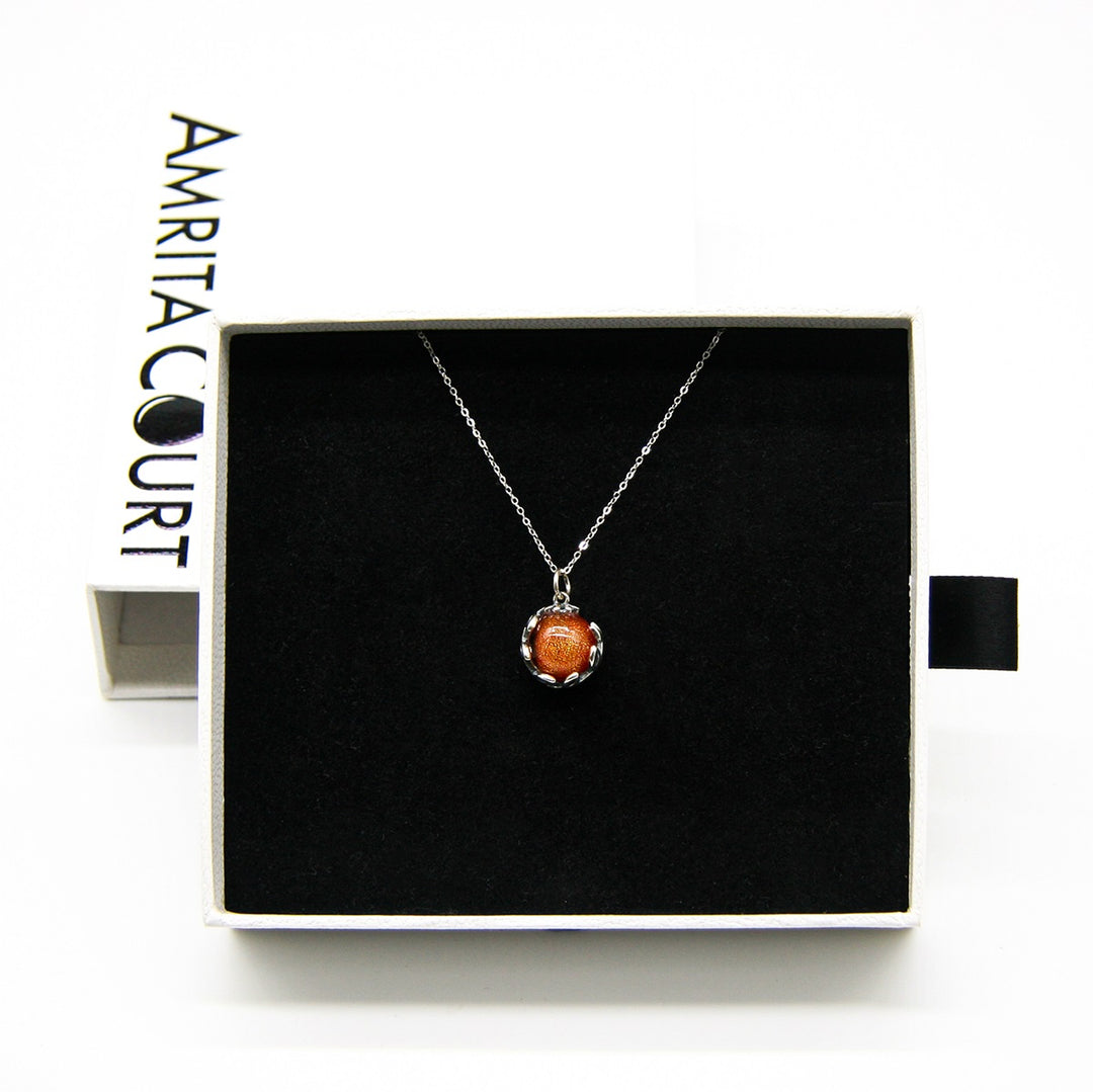 Gift Box - Aroma Necklace White Gold - Planet Solstice Sunburst (Fire Red) + Purify Oil Blend 4