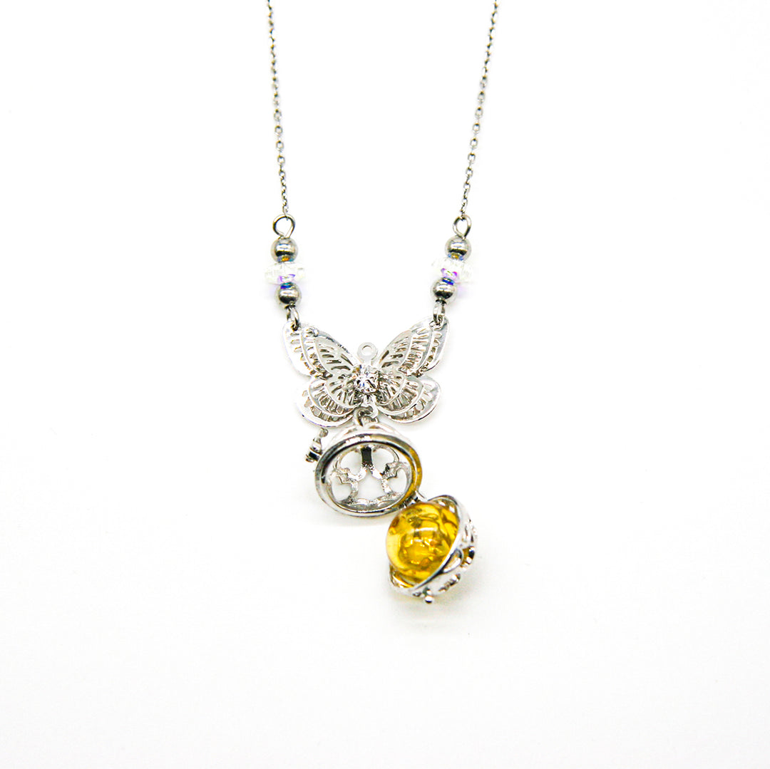 Gift Box - Butterfly White Gold Aroma Necklace + Purify Oil Blend 4