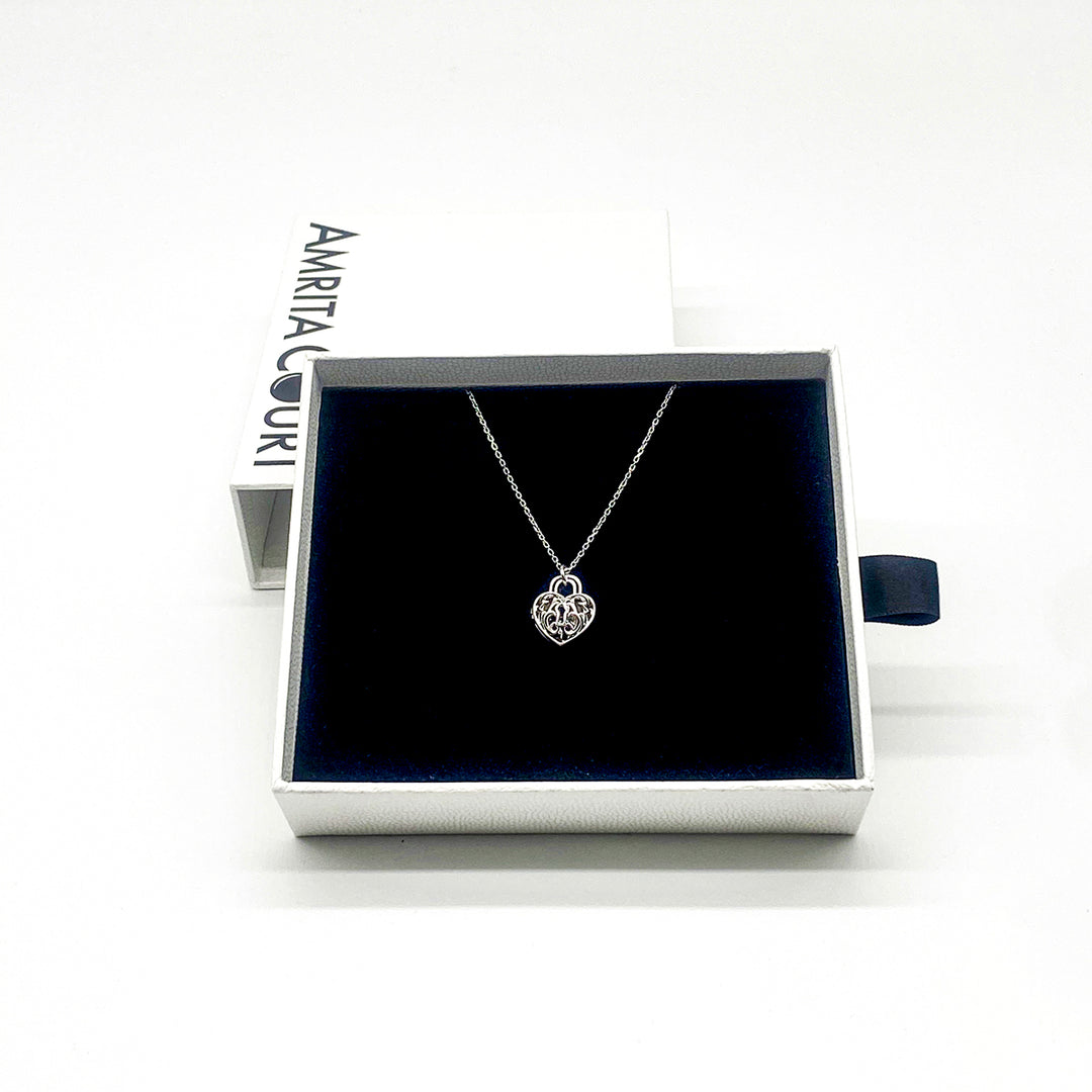 Gift Box - Heart Lock White Gold Aroma Necklace + Purify Oil Blend 4