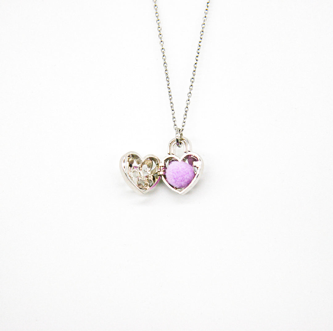 Gift Box - Heart Lock White Gold Aroma Necklace + Purify Oil Blend 6