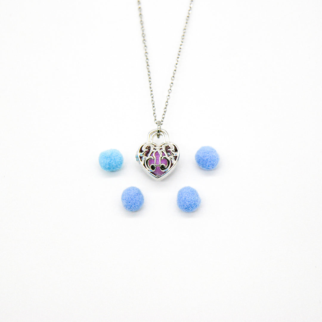 Gift Box - Heart Lock White Gold Aroma Necklace + Purify Oil Blend 7