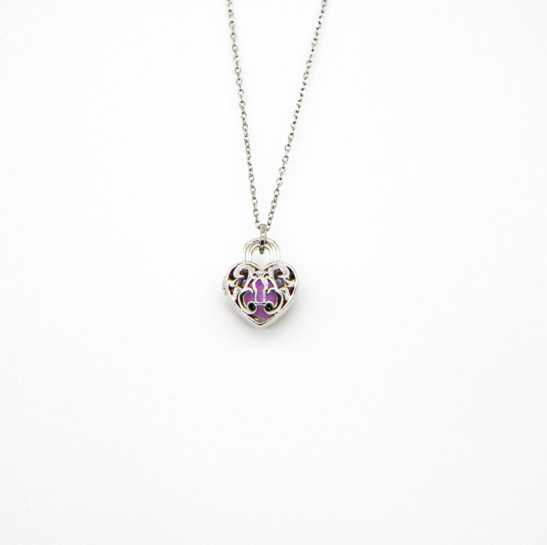 Gift Box - Heart Lock White Gold Aroma Necklace + Purify Oil Blend 8