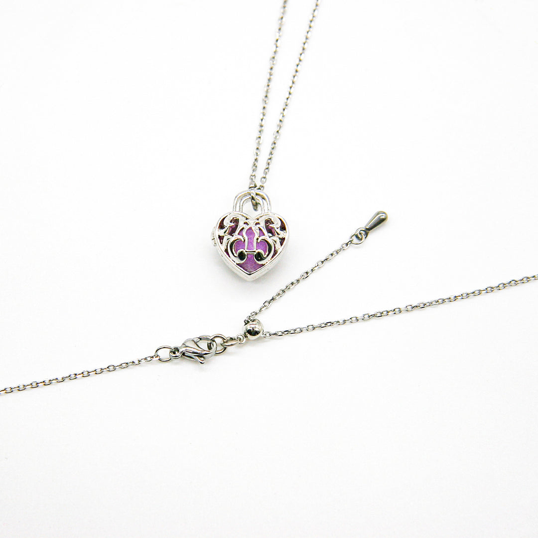 Gift Box - Heart Lock White Gold Aroma Necklace + Purify Oil Blend 9