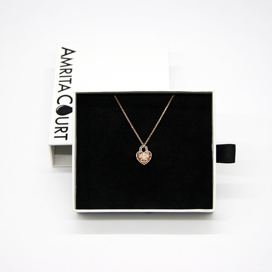 Gift Box - Heart Lock Rose Gold Aroma Necklace + Purify Oil Blend 4