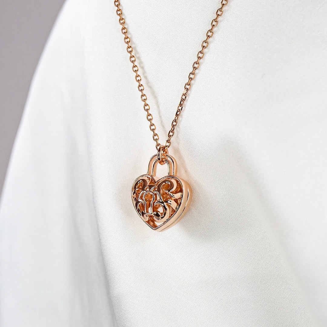 Gift Box - Heart Lock Rose Gold Aroma Necklace + Purify Oil Blend 5