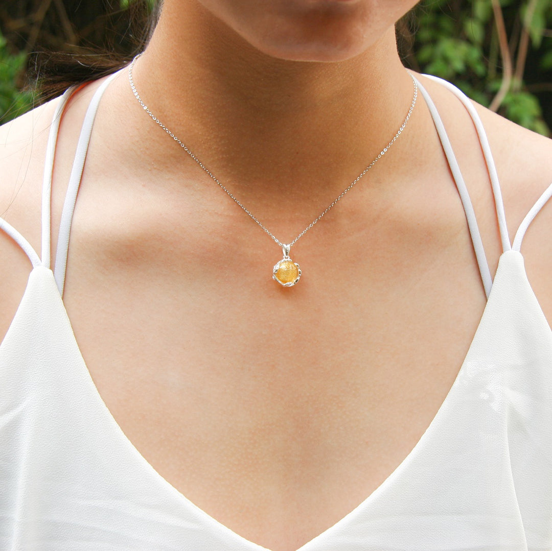 Gift Box - Aroma Necklace White Gold - Planet Jovian Gold (Golden Yellow) + Purify Oil Blend 3