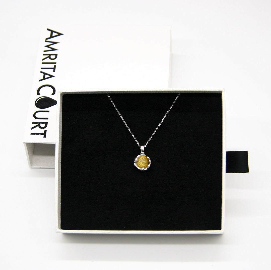 Gift Box - Aroma Necklace White Gold - Planet Jovian Gold (Golden Yellow) + Purify Oil Blend 4