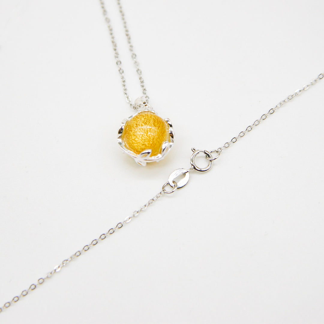 Gift Box - Aroma Necklace White Gold - Planet Jovian Gold (Golden Yellow) + Purify Oil Blend 6