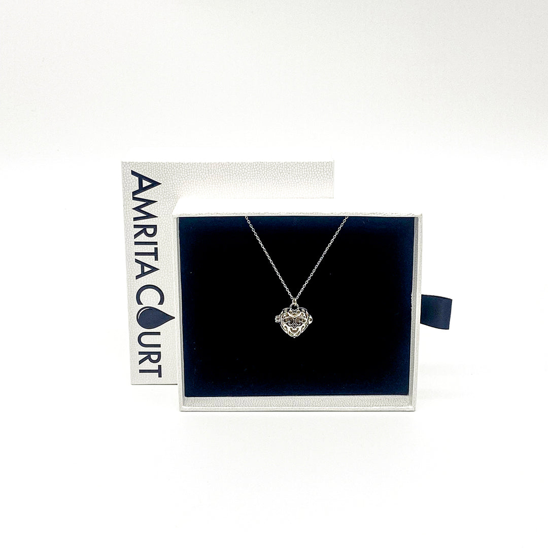 Gift Box - Love Heart White Gold Aroma Necklace + Purify Oil Blend 4