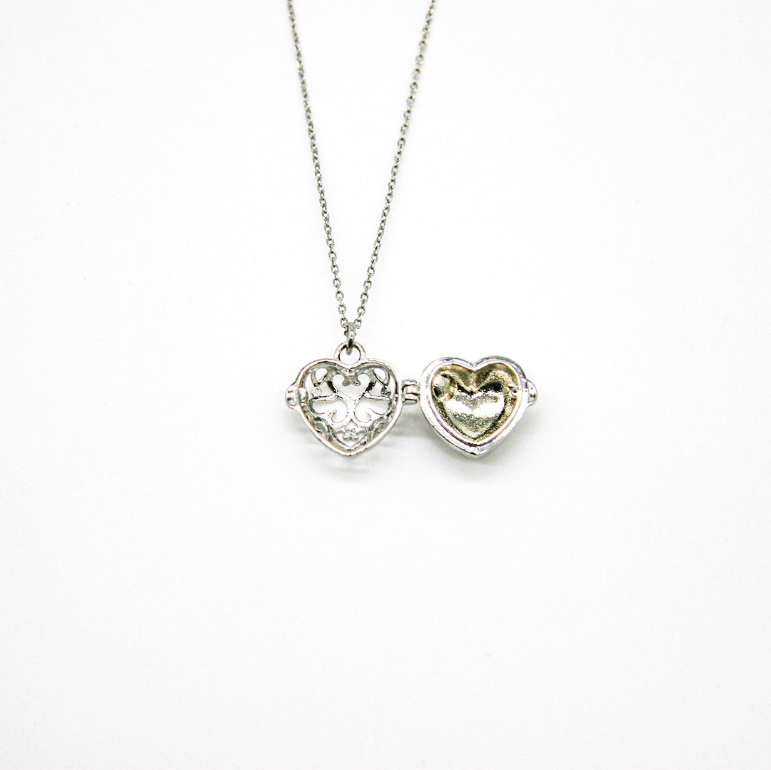 Gift Box - Love Heart White Gold Aroma Necklace + Purify Oil Blend 5