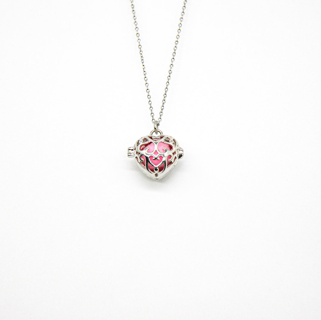 Gift Box - Love Heart White Gold Aroma Necklace + Purify Oil Blend 8