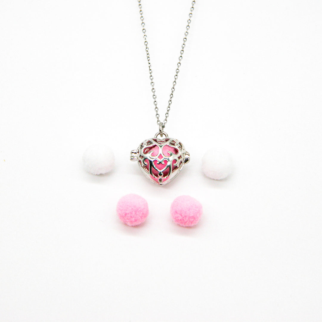 Gift Box - Love Heart White Gold Aroma Necklace + Purify Oil Blend 9