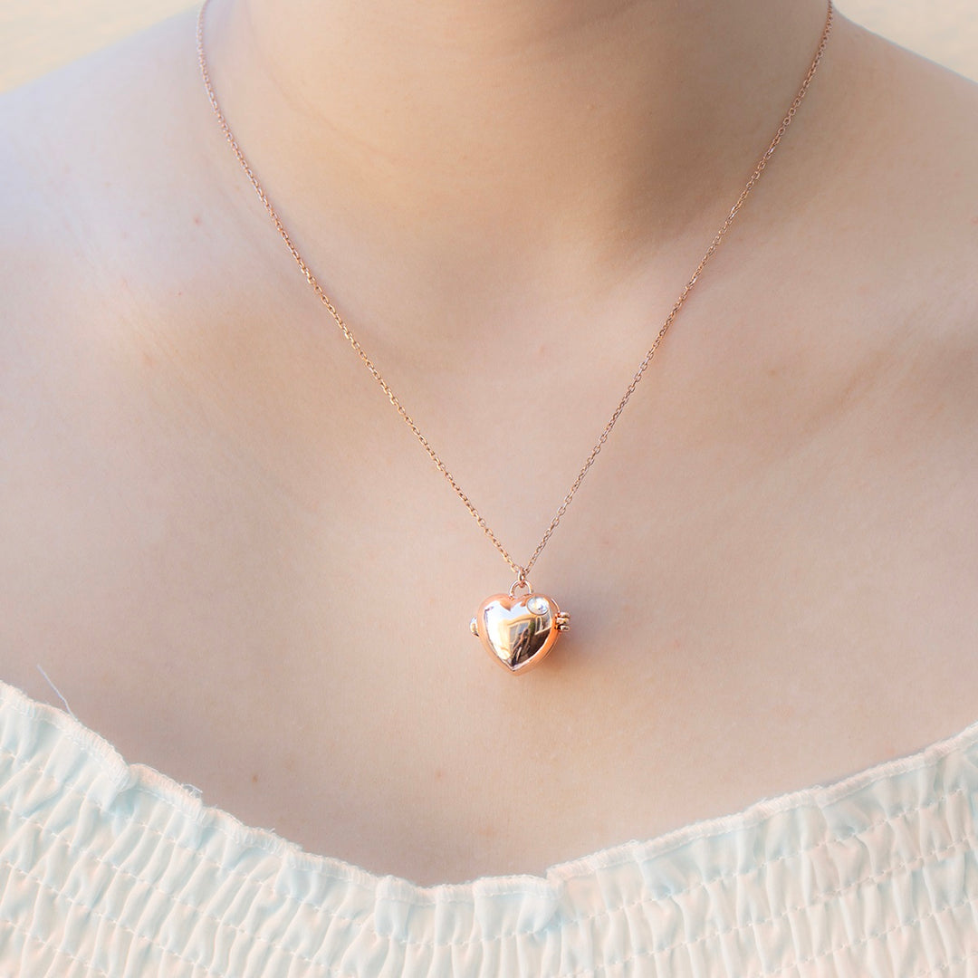 Gift Box - Love Heart Rose Gold Aroma Necklace + Purify Oil Blend 3