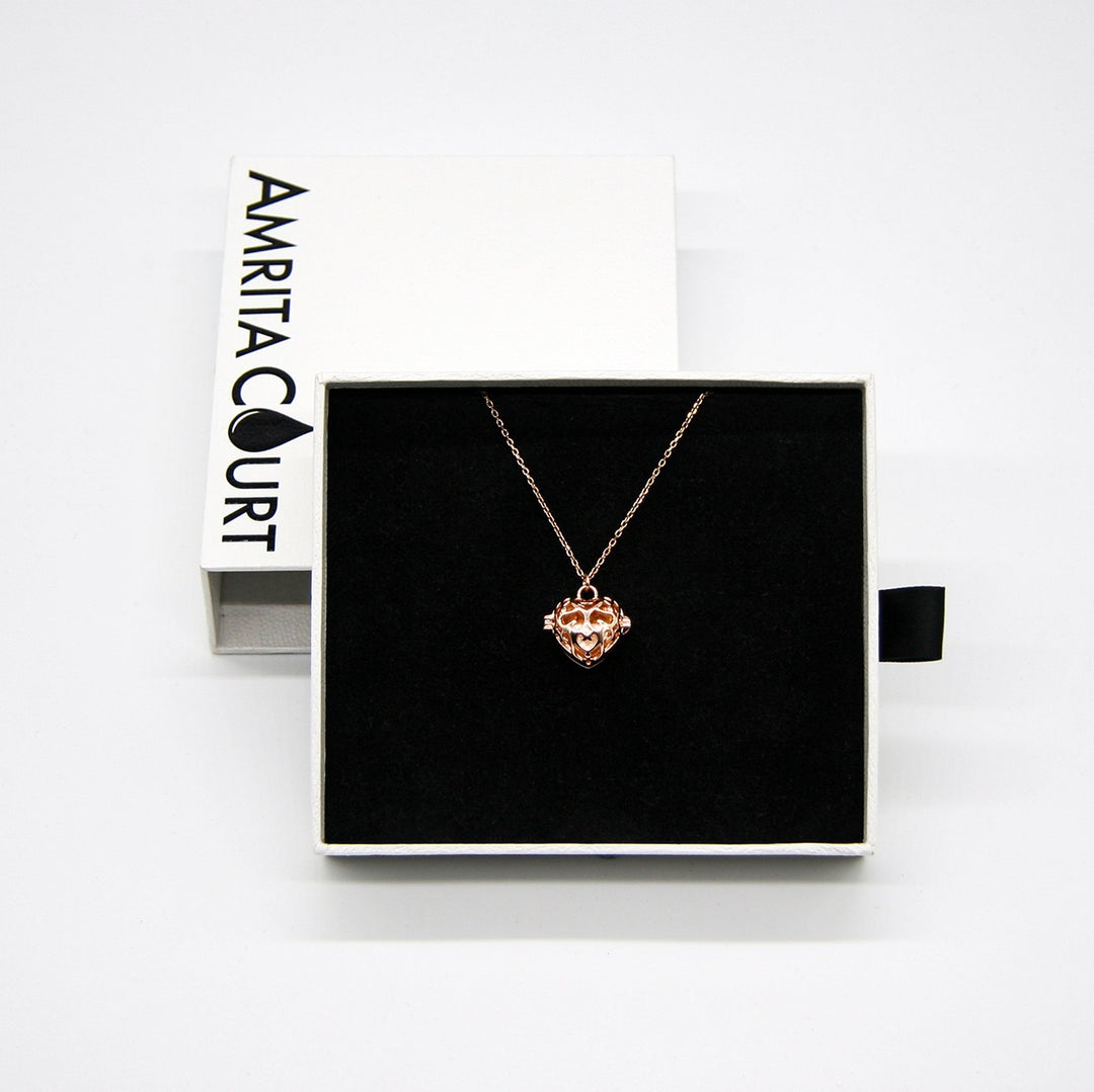 Gift Box - Love Heart Rose Gold Aroma Necklace + Purify Oil Blend 4
