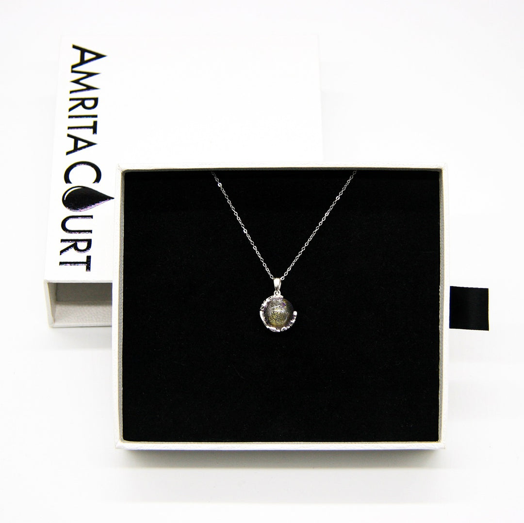 Gift Box - Aroma Necklace White Gold - Planet Lunar Lavender (Lanvender Purple) + Purify Oil Blend 4