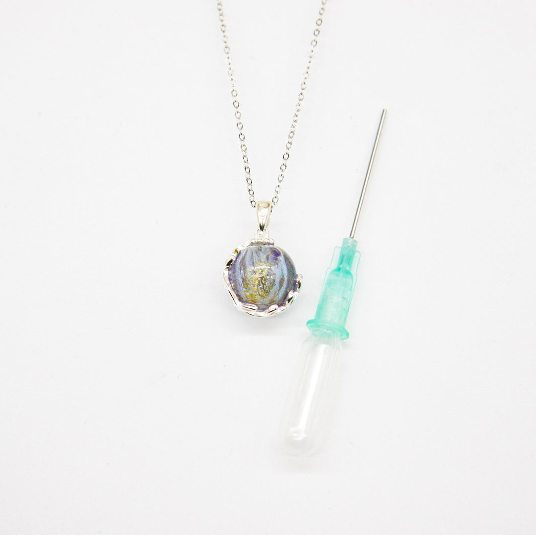 Gift Box - Aroma Necklace White Gold - Planet Lunar Lavender (Lanvender Purple) + Purify Oil Blend 5
