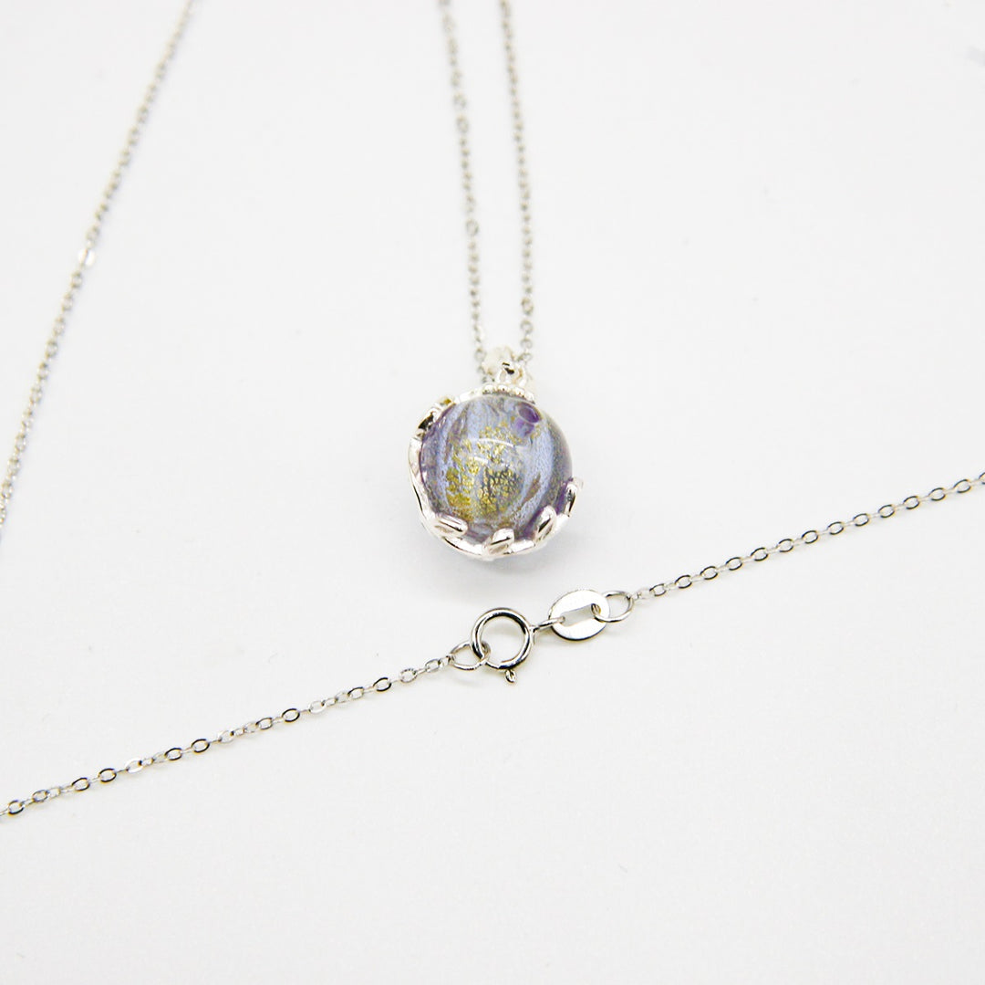 Gift Box - Aroma Necklace White Gold - Planet Lunar Lavender (Lanvender Purple) + Purify Oil Blend 6