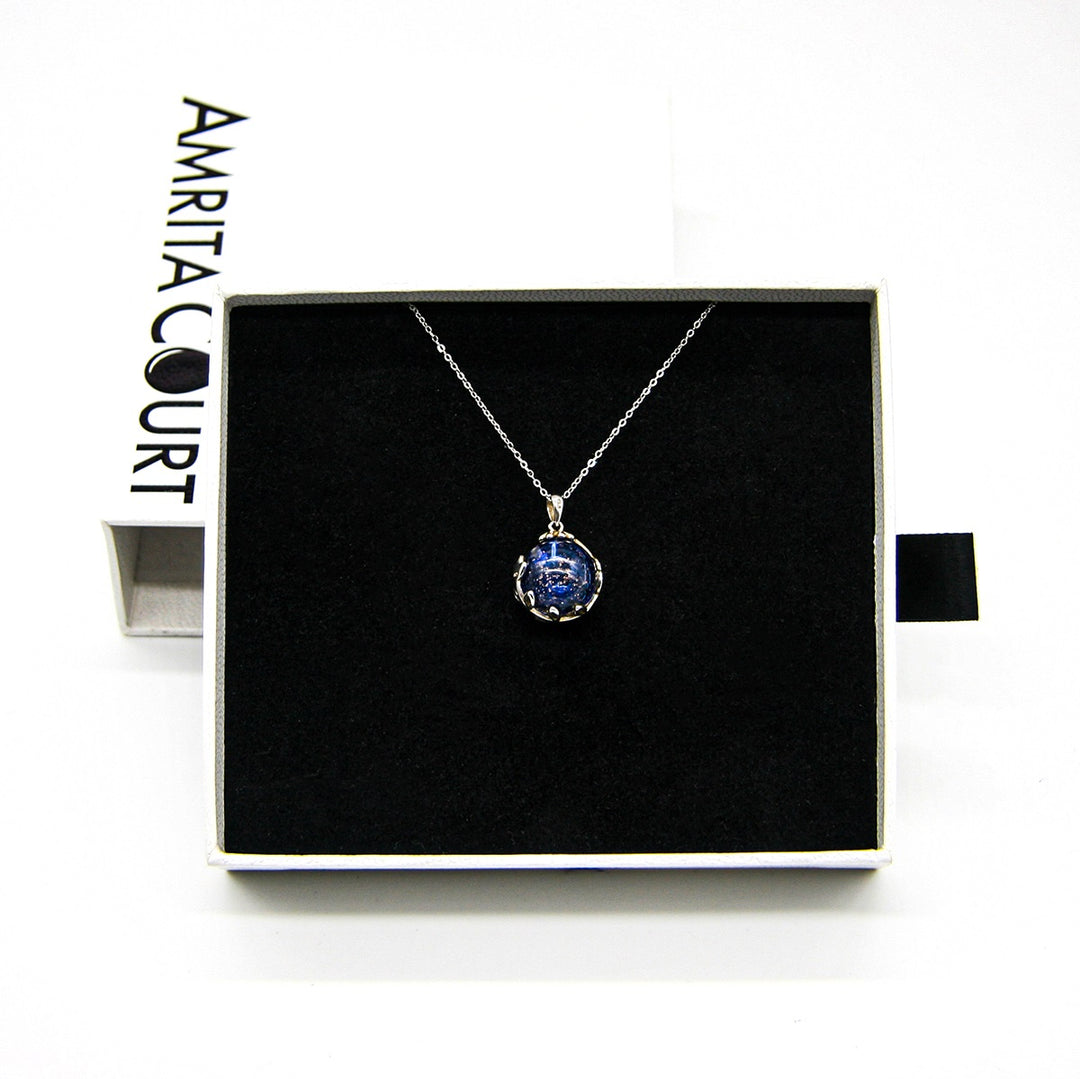 Gift Box - Aroma Necklace White Gold - Planet Celestial Sapphire (Blue) + Purify Oil Blend 4