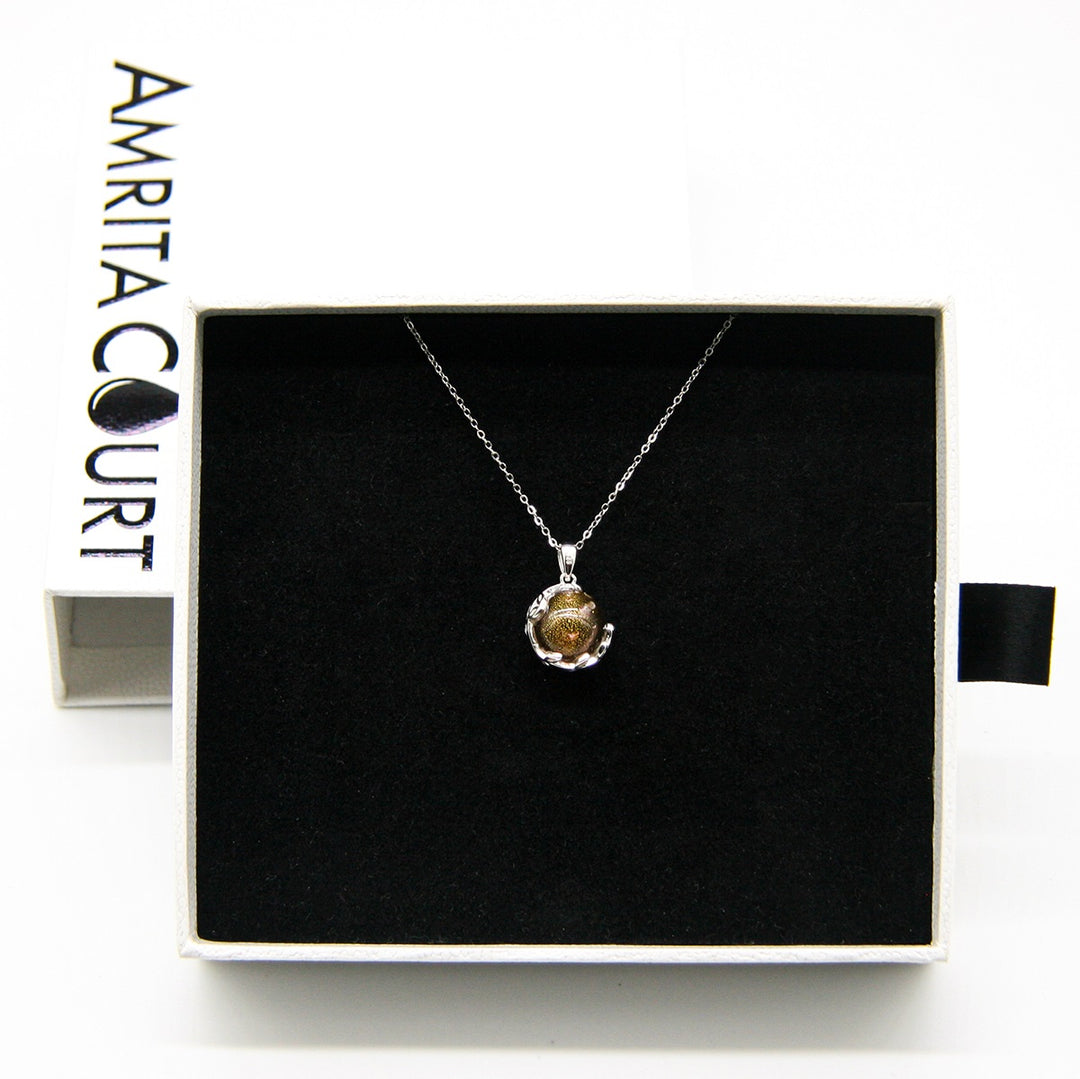 Gift Box - Aroma Necklace White Gold - Planet Plutonian Amethyst (Golden Purple) + Purify Oil Blend 4